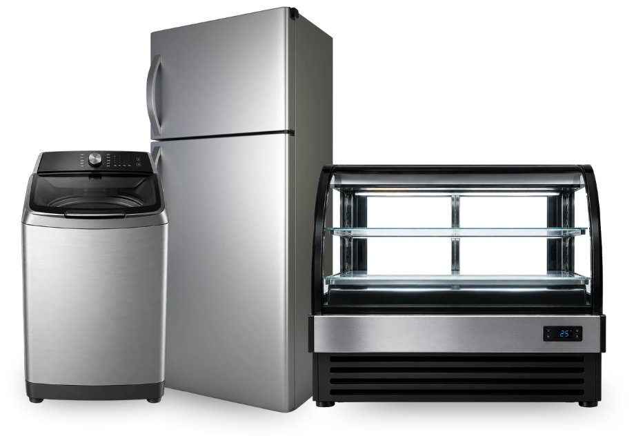 Geladeira, máquina de lavar e balcão refrigerado atendidos pela LR Lemes Refrigeração